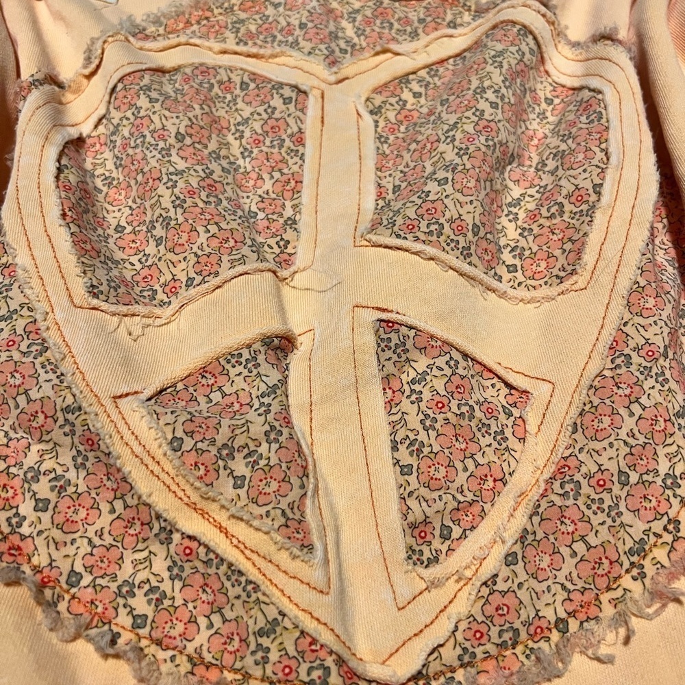 Tranquility Peace Sign Mineral Washed Terry Knit Top - Cantaloupe - Picture 6 of 7
